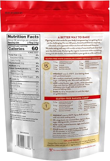 Arrowhead Mills Organic Gluten Free Coconut Flour, 16 oz Bag