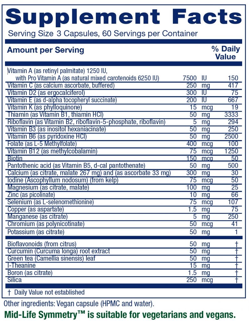 Mid-Life Symmetry™ ~ 50-65 High Potency Multivitamin & Mineral (Special Order)