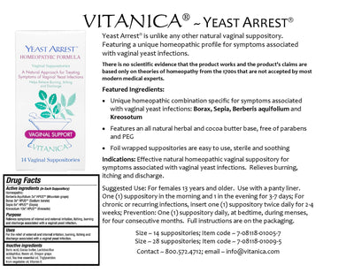 Yeast Arrest® ~ Homeopathic Vaginal Suppositories